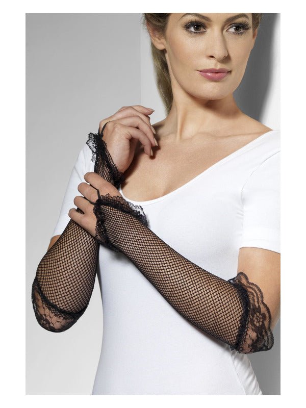 Fingerless Fishnet Gloves Black, Black - Adult Weekender