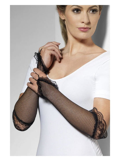 Fingerless Fishnet Gloves Black, Black - Adult Weekender