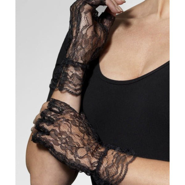 Fingerless Lace Gloves, Black - Adult Weekender