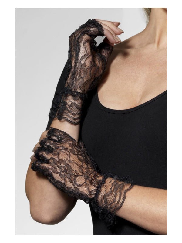 Fingerless Lace Gloves, Black - Adult Weekender