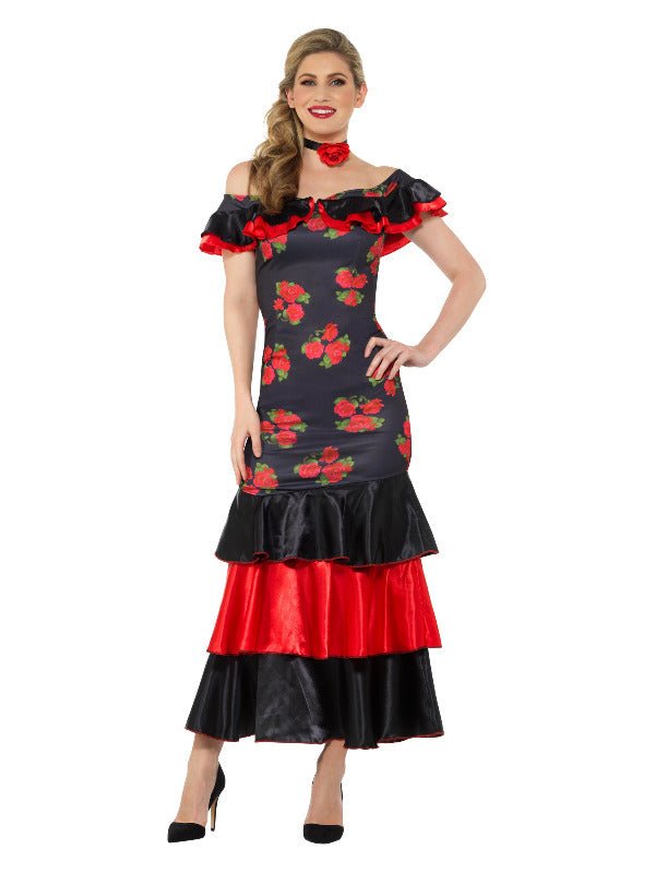 Flamenco Lady Costume, Black &amp; Red - Adult Weekender