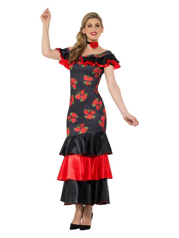 Flamenco Lady Costume, Black &amp; Red - Adult Weekender