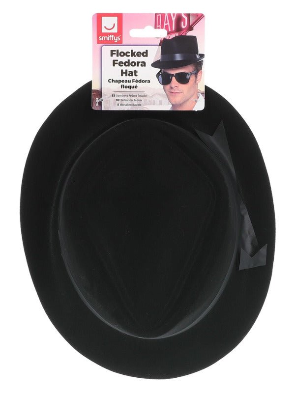 Flocked Fedora Hat, Black - Adult Weekender