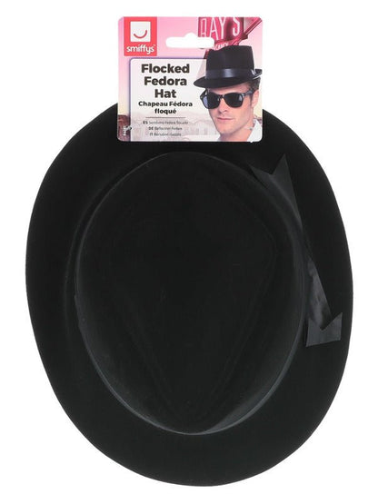 Flocked Fedora Hat, Black - Adult Weekender