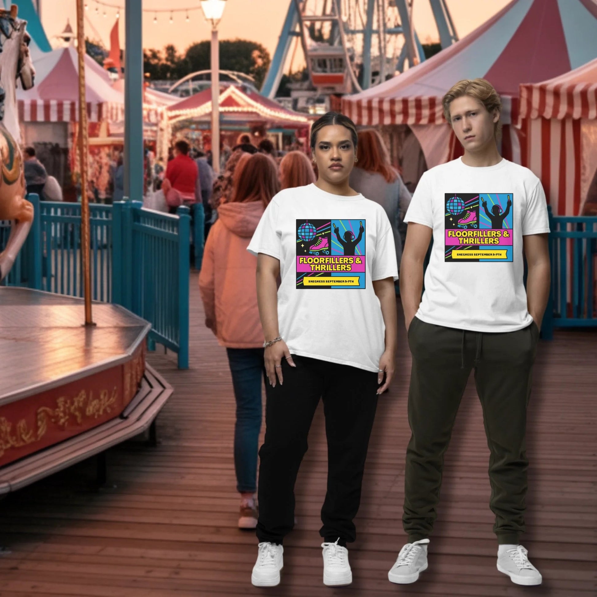Floor fillers and Thrillers - Adult Weekender Front and Back Personalised Unisex Heavy T-Shirt Replay - Adult Weekender