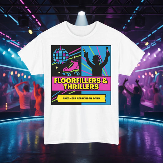 Floor fillers and Thrillers - Adult Weekender Front and Back Personalised Unisex Heavy T-Shirt Replay - Adult Weekender