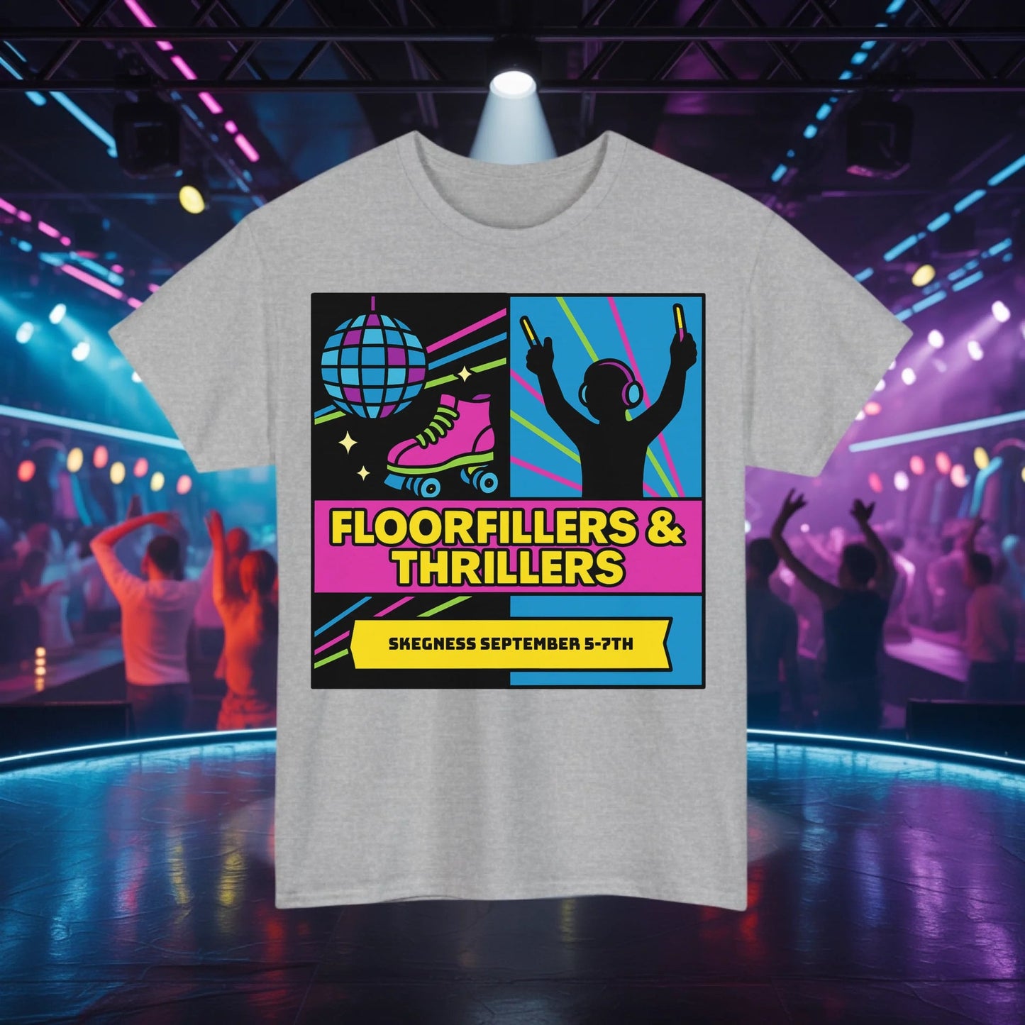Floor fillers and Thrillers - Adult Weekender Front and Back Personalised Unisex Heavy T-Shirt Replay - Adult Weekender