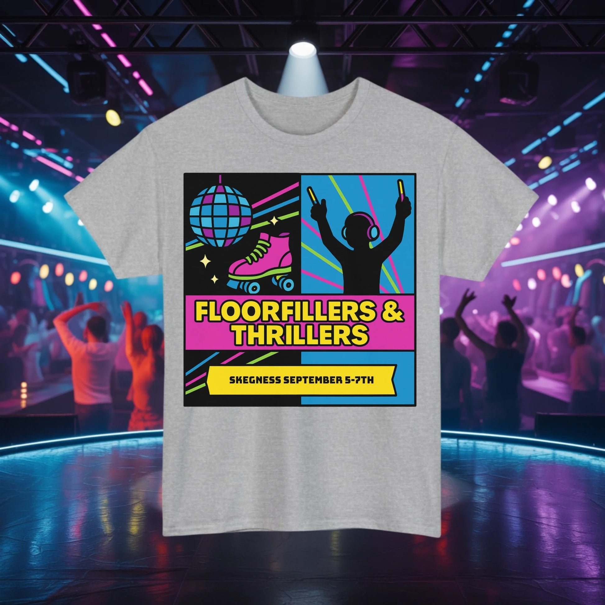 Floor fillers and Thrillers - Adult Weekender Front and Back Personalised Unisex Heavy T-Shirt Replay - Adult Weekender