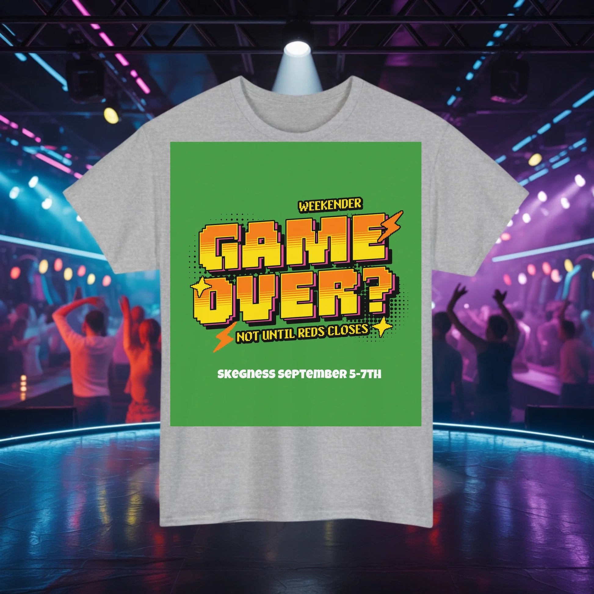 Game Over Not until Reds closes - Adult Weekender Front and Back Personalised Unisex Heavy T-Shirt 80s - Adult Weekender