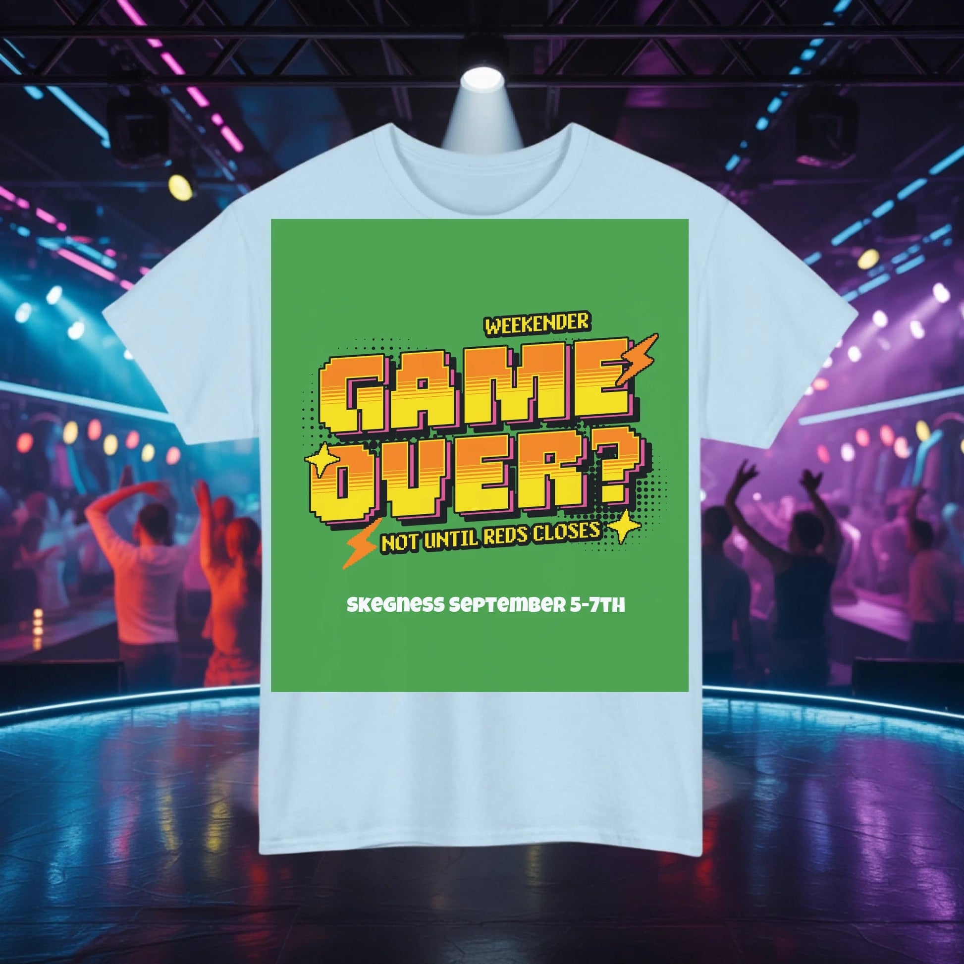Game Over Not until Reds closes - Adult Weekender Front and Back Personalised Unisex Heavy T-Shirt 80s - Adult Weekender