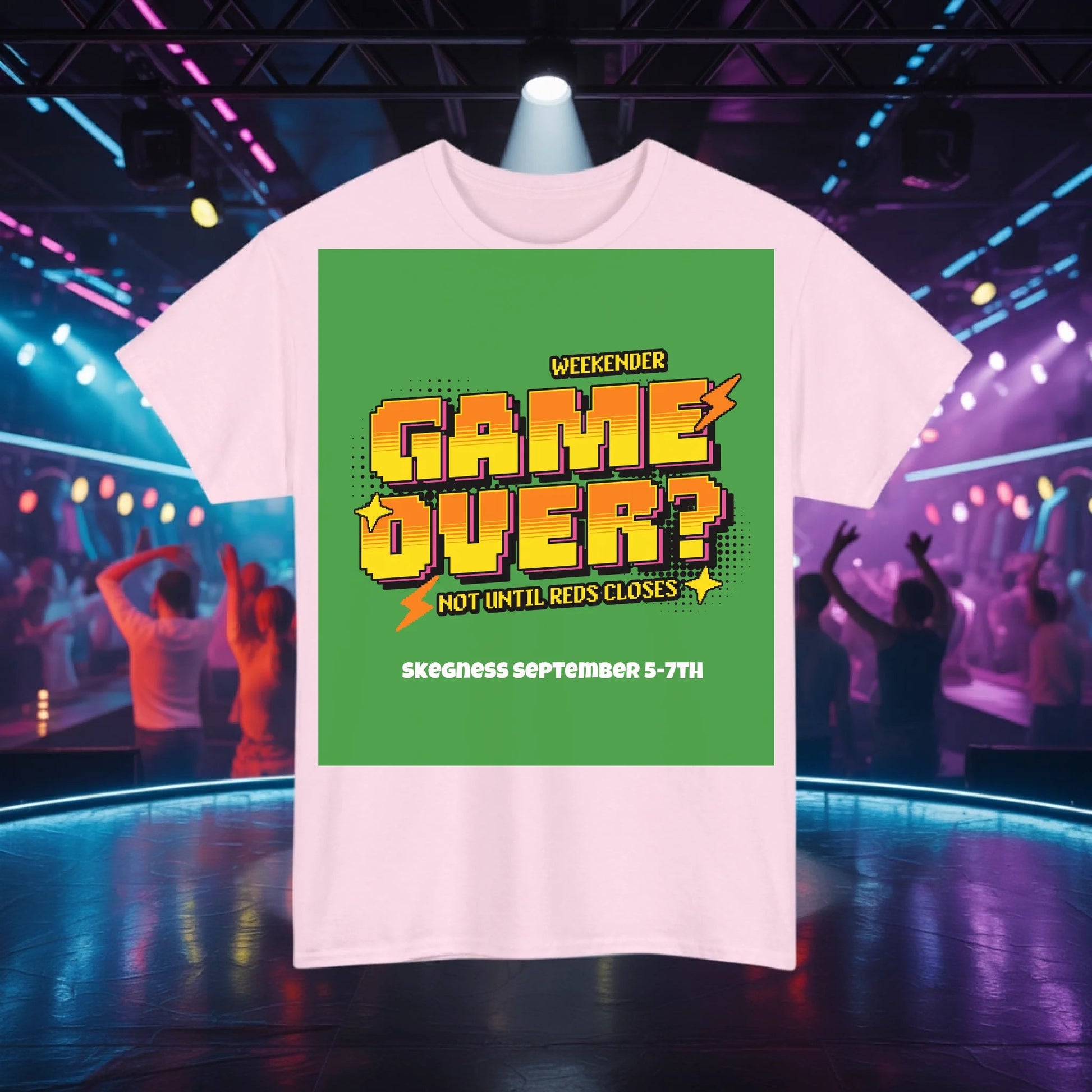 Game Over Not until Reds closes - Adult Weekender Front and Back Personalised Unisex Heavy T-Shirt 80s - Adult Weekender