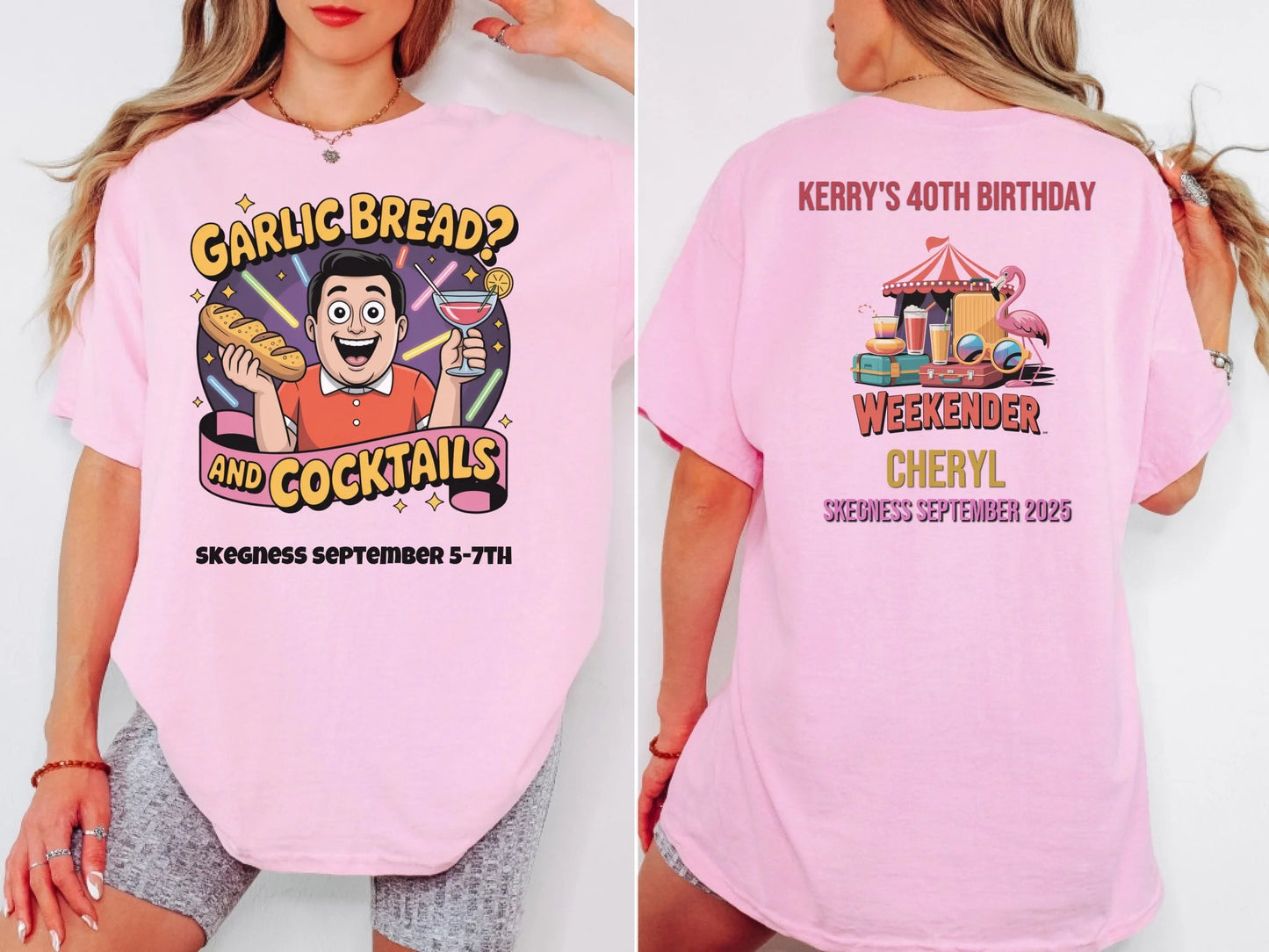 Garlic Bread and Cocktails - Adult Weekender Front and Back Personalised Unisex Heavy T-Shirt or Hoodie - 90s - Adult Weekender