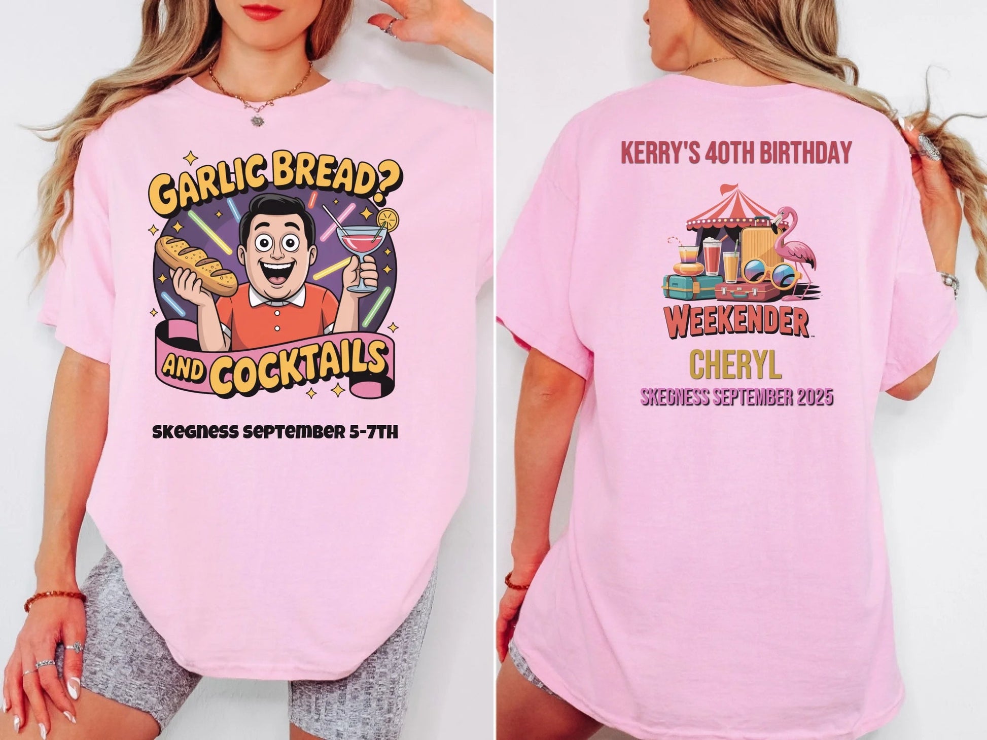 Garlic Bread and Cocktails - Adult Weekender Front and Back Personalised Unisex Heavy T-Shirt or Hoodie - 90s - Adult Weekender