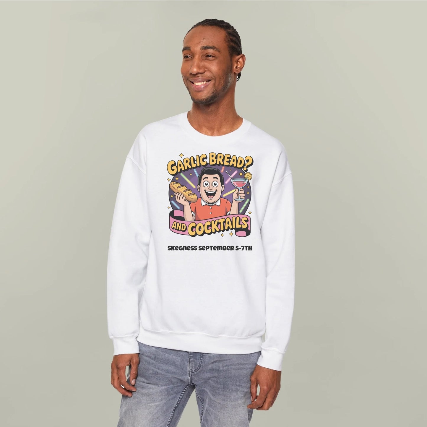 Garlic Bread and Cocktails - Adult Weekender Front and Back Personalised Unisex Heavy T-Shirt or Hoodie - 90s - Adult Weekender