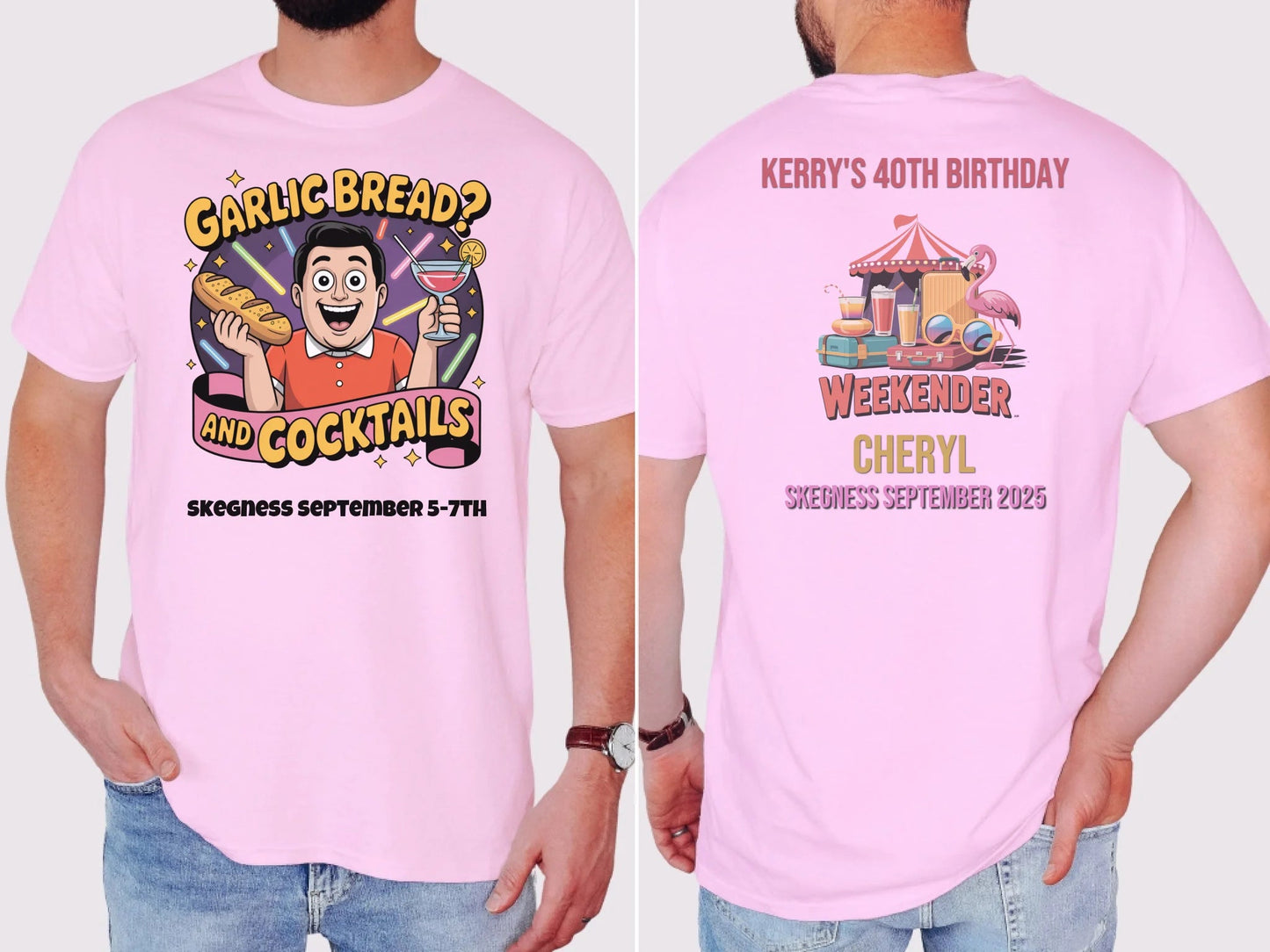 Garlic Bread and Cocktails - Adult Weekender Front and Back Personalised Unisex Heavy T-Shirt or Hoodie - 90s - Adult Weekender