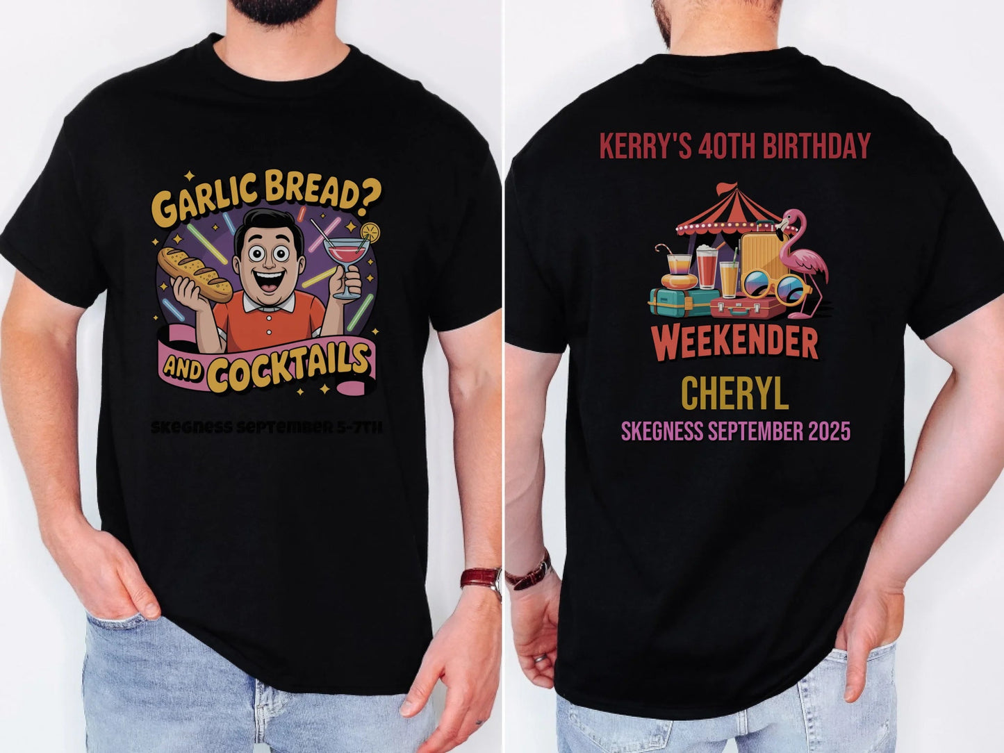 Garlic Bread and Cocktails - Adult Weekender Front and Back Personalised Unisex Heavy T-Shirt or Hoodie - 90s - Adult Weekender