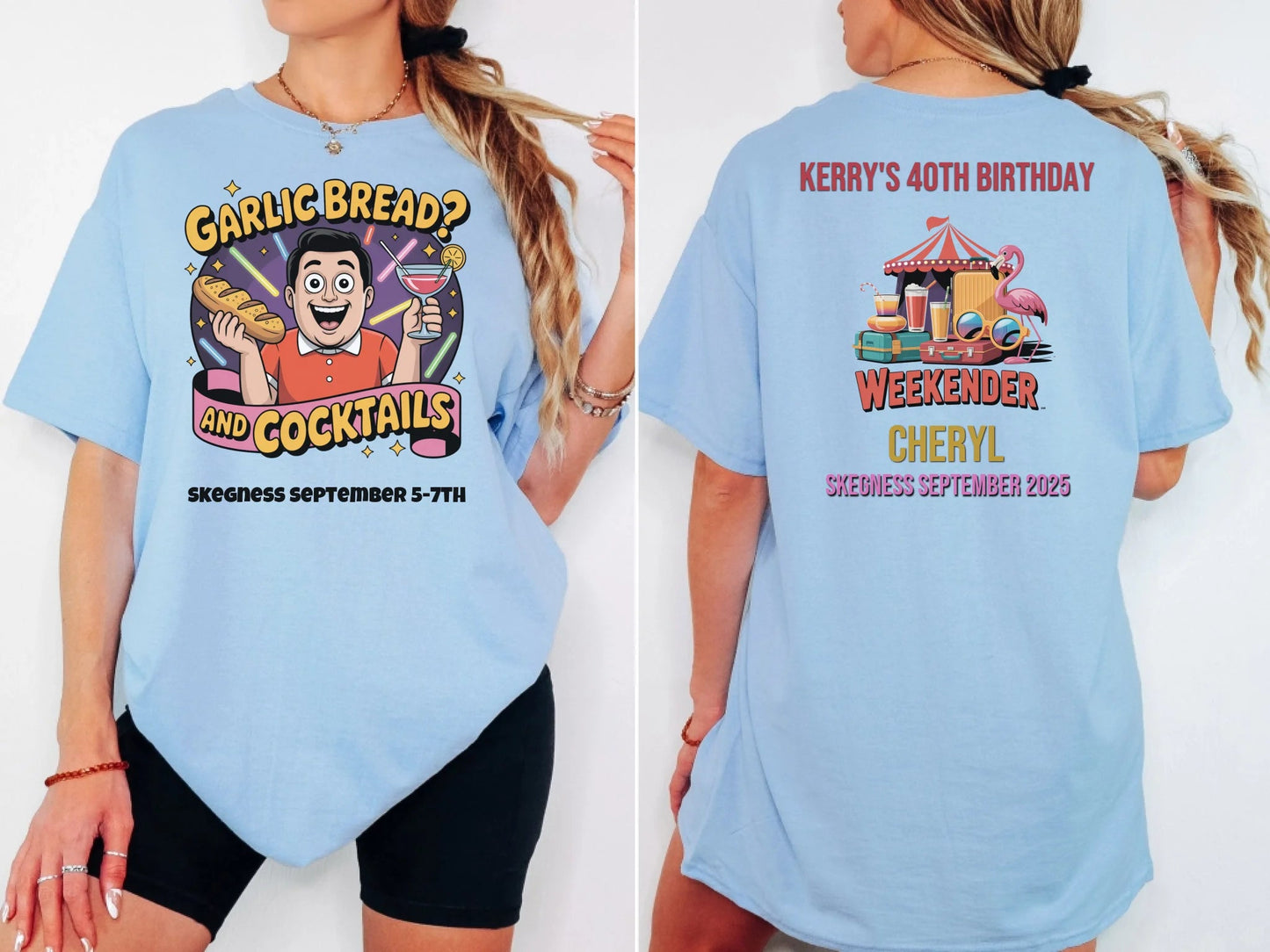 Garlic Bread and Cocktails - Adult Weekender Front and Back Personalised Unisex Heavy T-Shirt or Hoodie - 90s - Adult Weekender