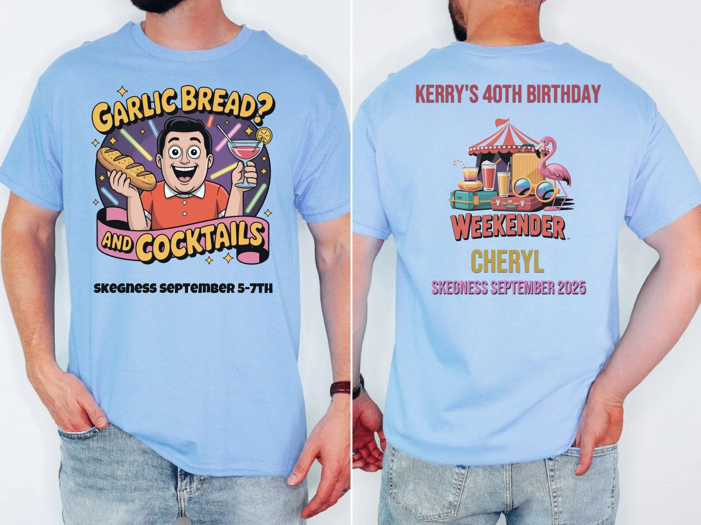 Garlic Bread and Cocktails - Adult Weekender Front and Back Personalised Unisex Heavy T-Shirt or Hoodie - 90s - Adult Weekender