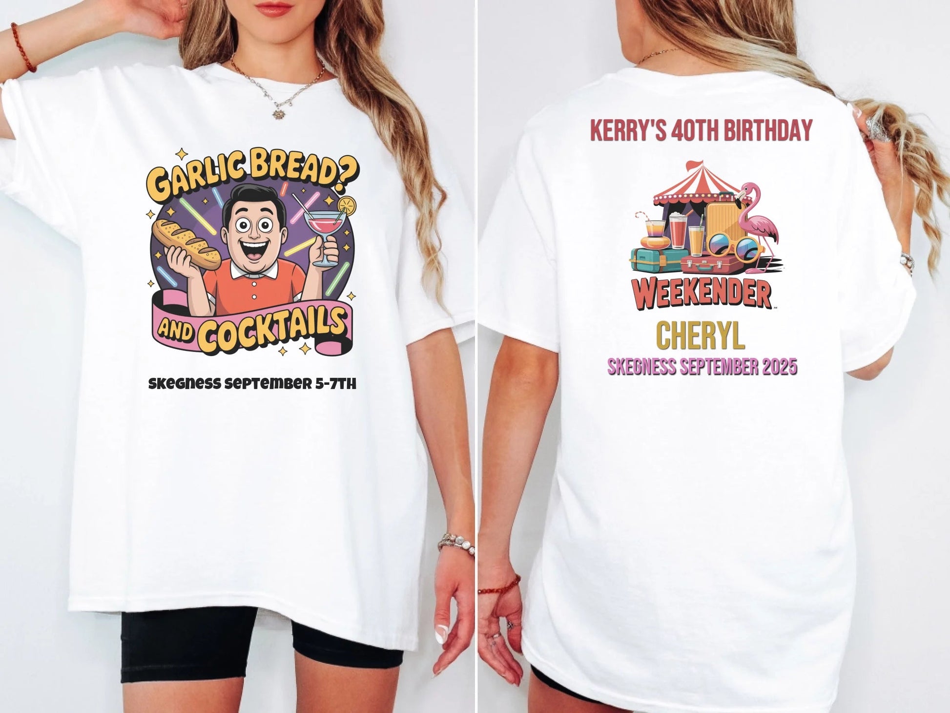 Garlic Bread and Cocktails - Adult Weekender Front and Back Personalised Unisex Heavy T-Shirt or Hoodie - 90s - Adult Weekender
