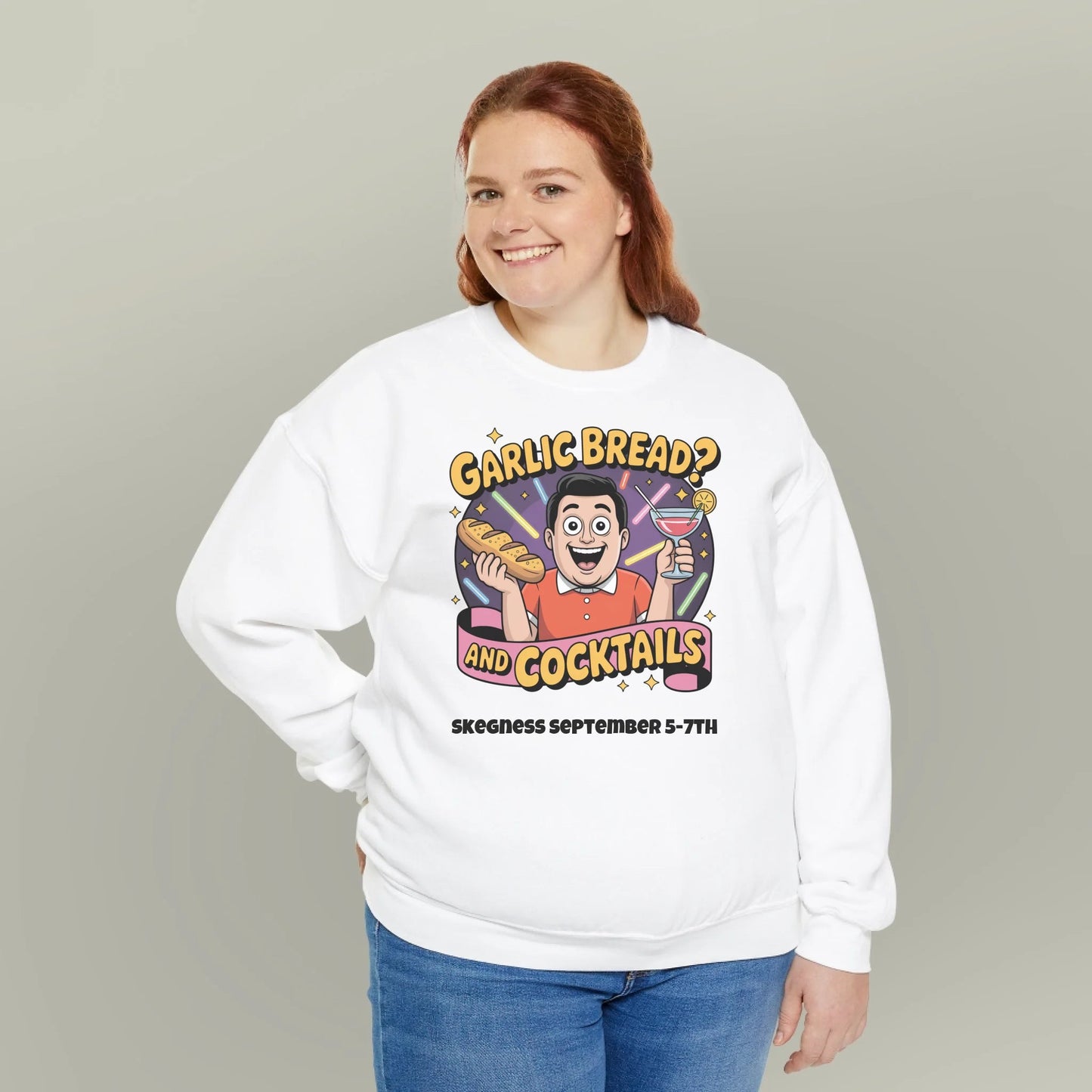 Garlic Bread and Cocktails - Adult Weekender Front and Back Personalised Unisex Heavy T-Shirt or Hoodie - 90s - Adult Weekender