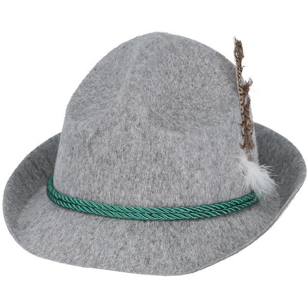 German Trenker Hat with Feather, Grey - Adult Weekender