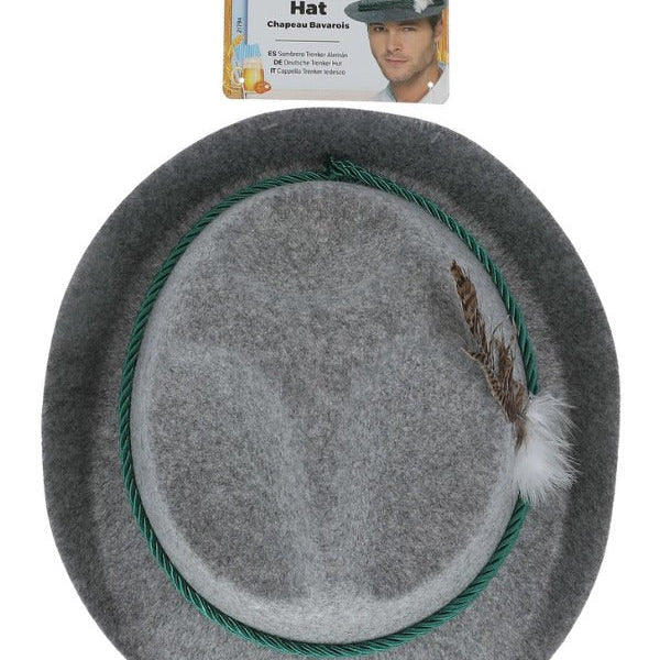 German Trenker Hat with Feather, Grey - Adult Weekender