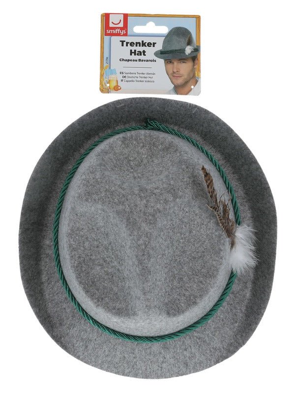 German Trenker Hat with Feather, Grey - Adult Weekender