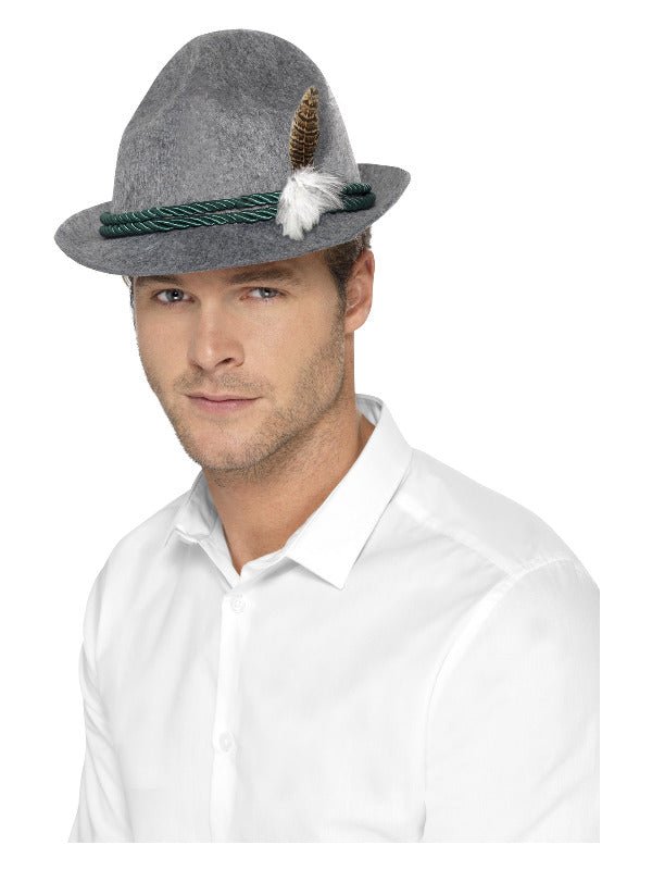 German Trenker Hat with Feather, Grey - Adult Weekender