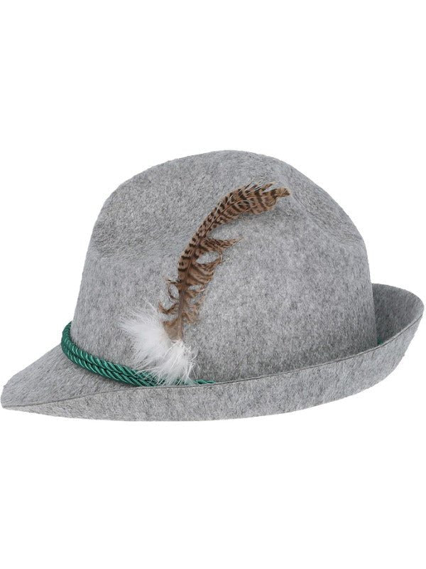 German Trenker Hat with Feather, Grey - Adult Weekender