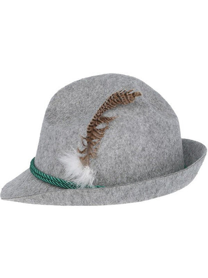 German Trenker Hat with Feather, Grey - Adult Weekender