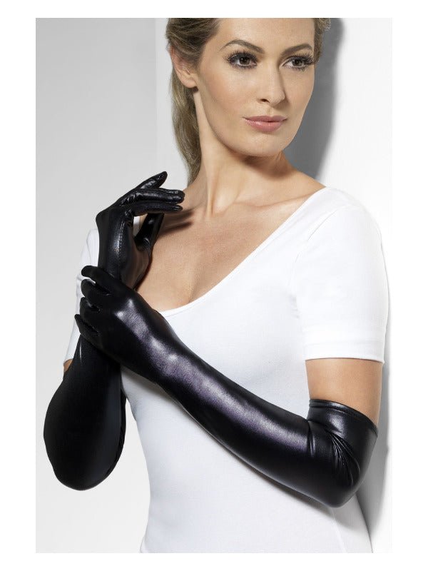 Gloves, Wet Look, Black - Adult Weekender