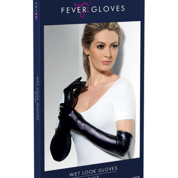 Gloves, Wet Look, Black - Adult Weekender