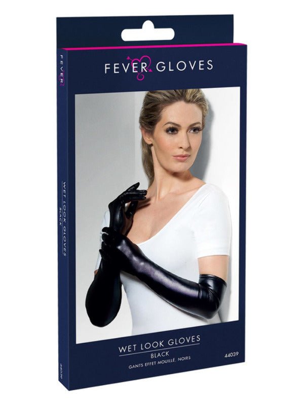 Gloves, Wet Look, Black - Adult Weekender