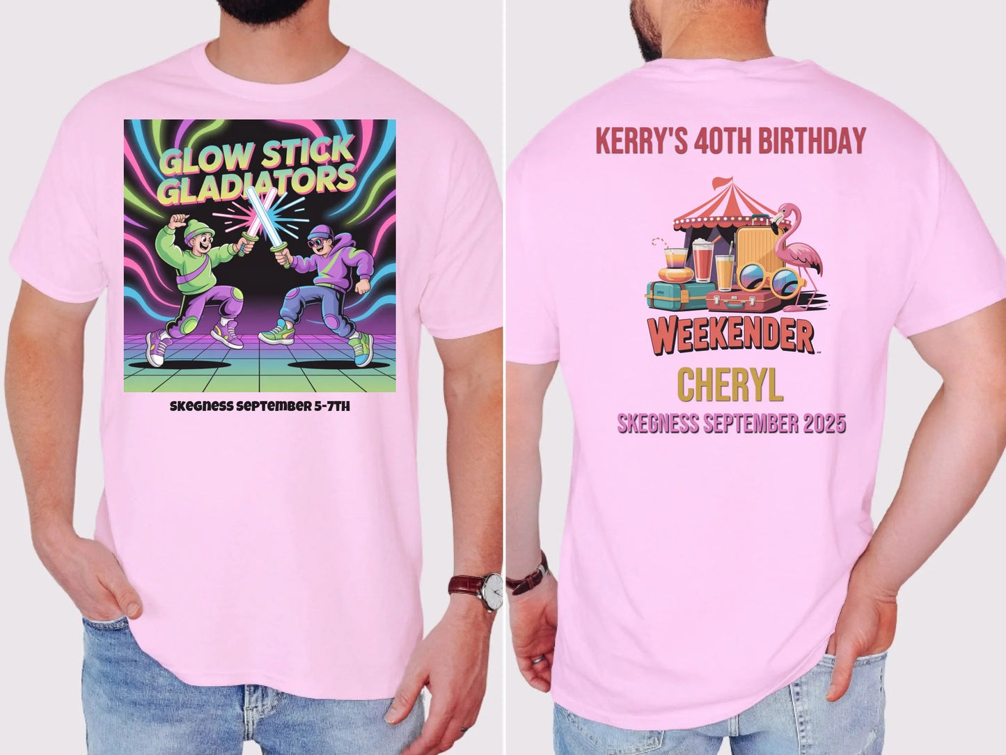 Glowstick Gladiators - Adult Weekender Front and Back Personalised Unisex Heavy T-Shirt - 90s - Adult Weekender