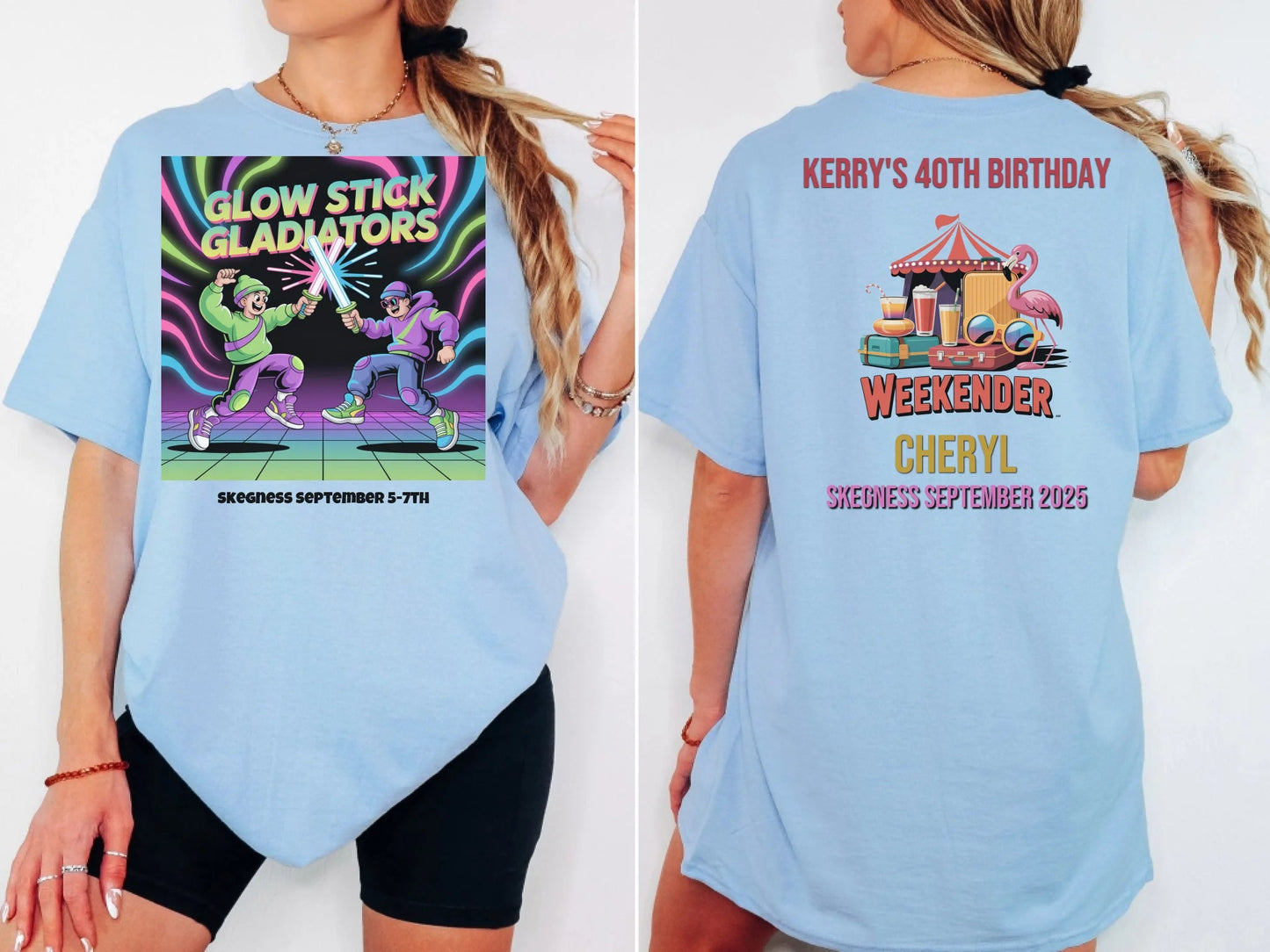 Glowstick Gladiators - Adult Weekender Front and Back Personalised Unisex Heavy T-Shirt - 90s - Adult Weekender