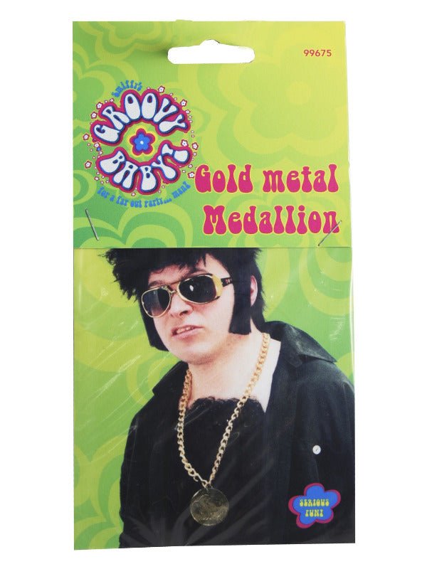 Gold Metal Medallion On Chain, Gold - Adult Weekender