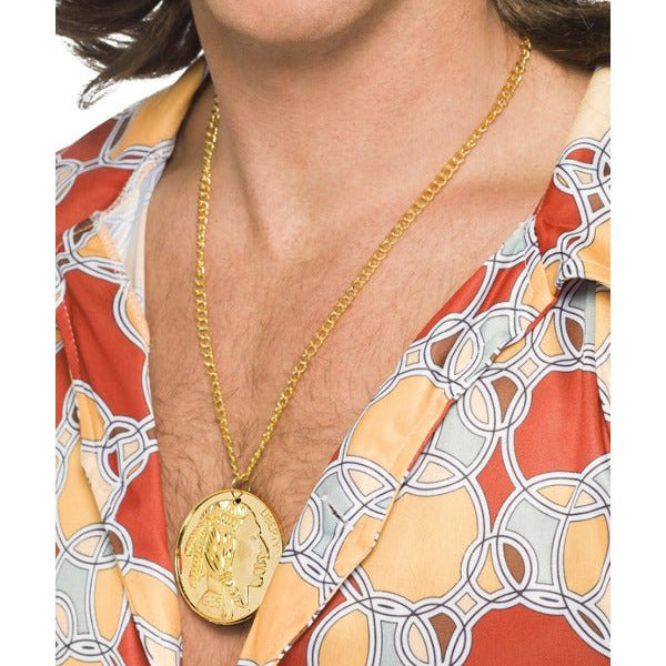 Gold Metal Medallion On Chain, Gold - Adult Weekender