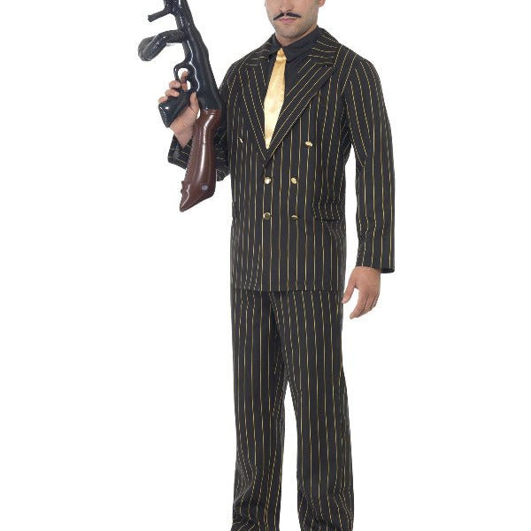 Gold Pinstripe Gangster Costume, Black - Adult Weekender