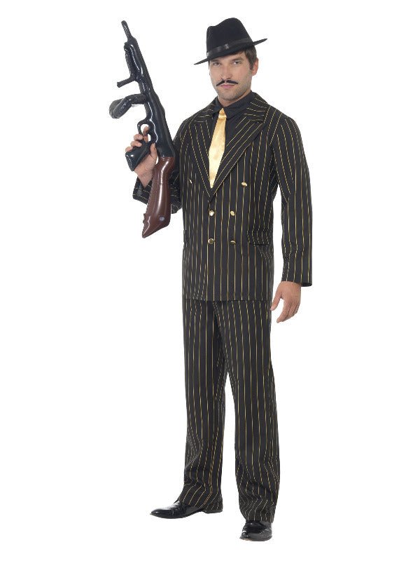 Gold Pinstripe Gangster Costume, Black - Adult Weekender