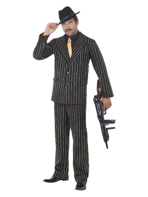 Gold Pinstripe Gangster Costume, Black - Adult Weekender