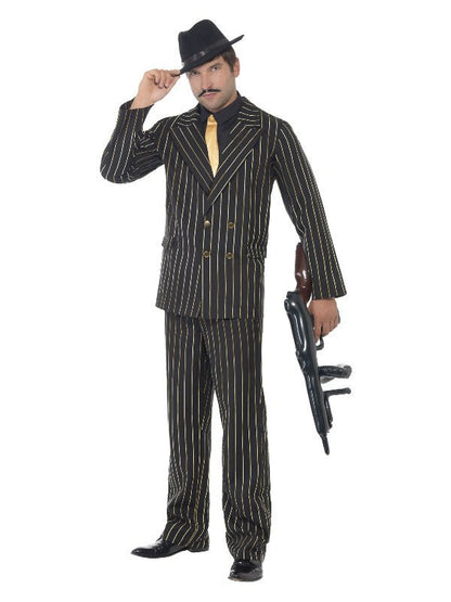 Gold Pinstripe Gangster Costume, Black - Adult Weekender