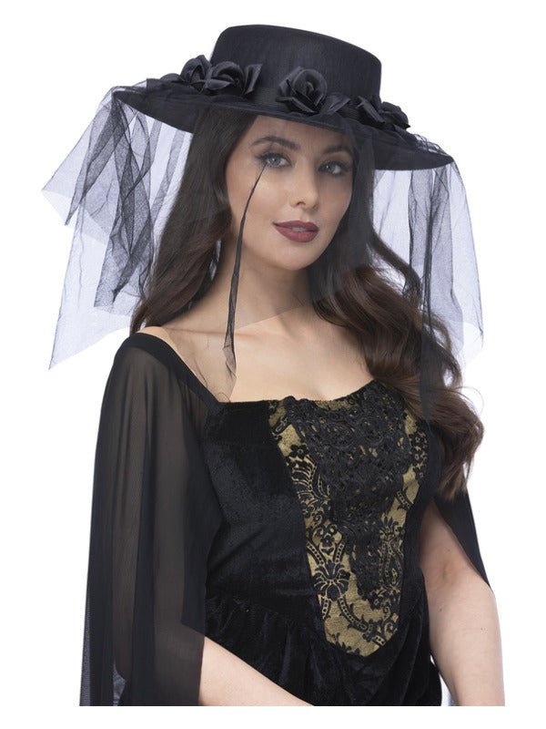 Gothic Black Widow Funeral Hat - Adult Weekender