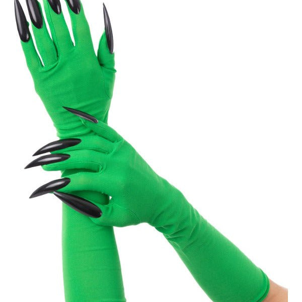 Green Wicked Witch Gloves, with Black Nails - Adult Weekender