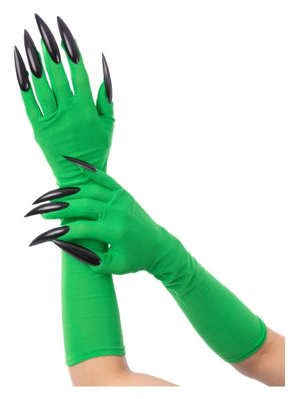 Green Wicked Witch Gloves, with Black Nails - Adult Weekender
