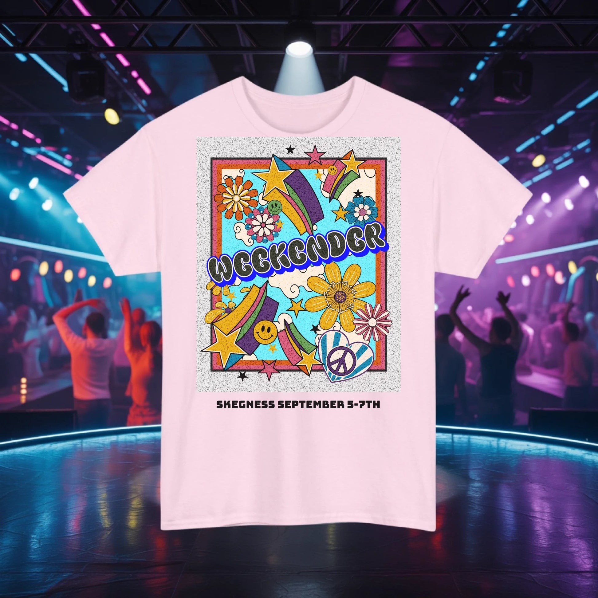 Groovy Weekender - Adult Weekender Front and Back Personalised Unisex Heavy T-Shirt 70s - Adult Weekender