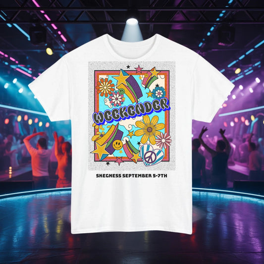 Groovy Weekender - Adult Weekender Front and Back Personalised Unisex Heavy T-Shirt 70s - Adult Weekender