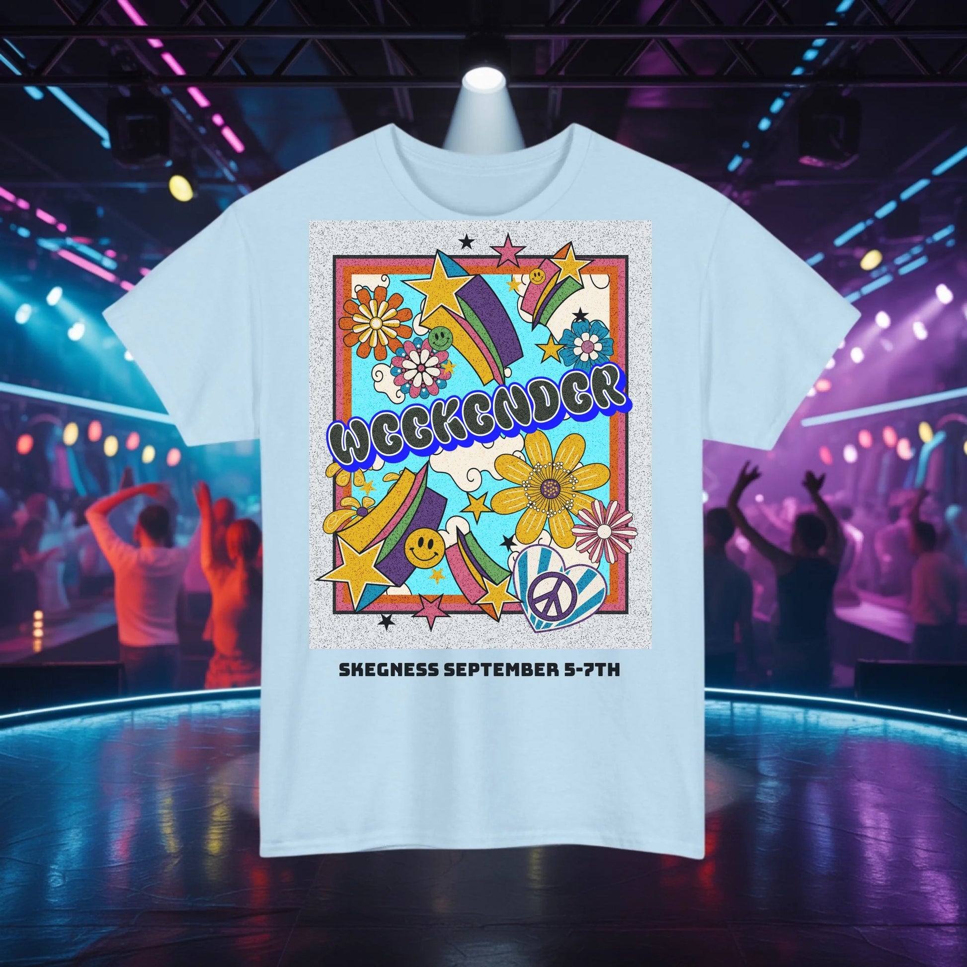 Groovy Weekender - Adult Weekender Front and Back Personalised Unisex Heavy T-Shirt 70s - Adult Weekender