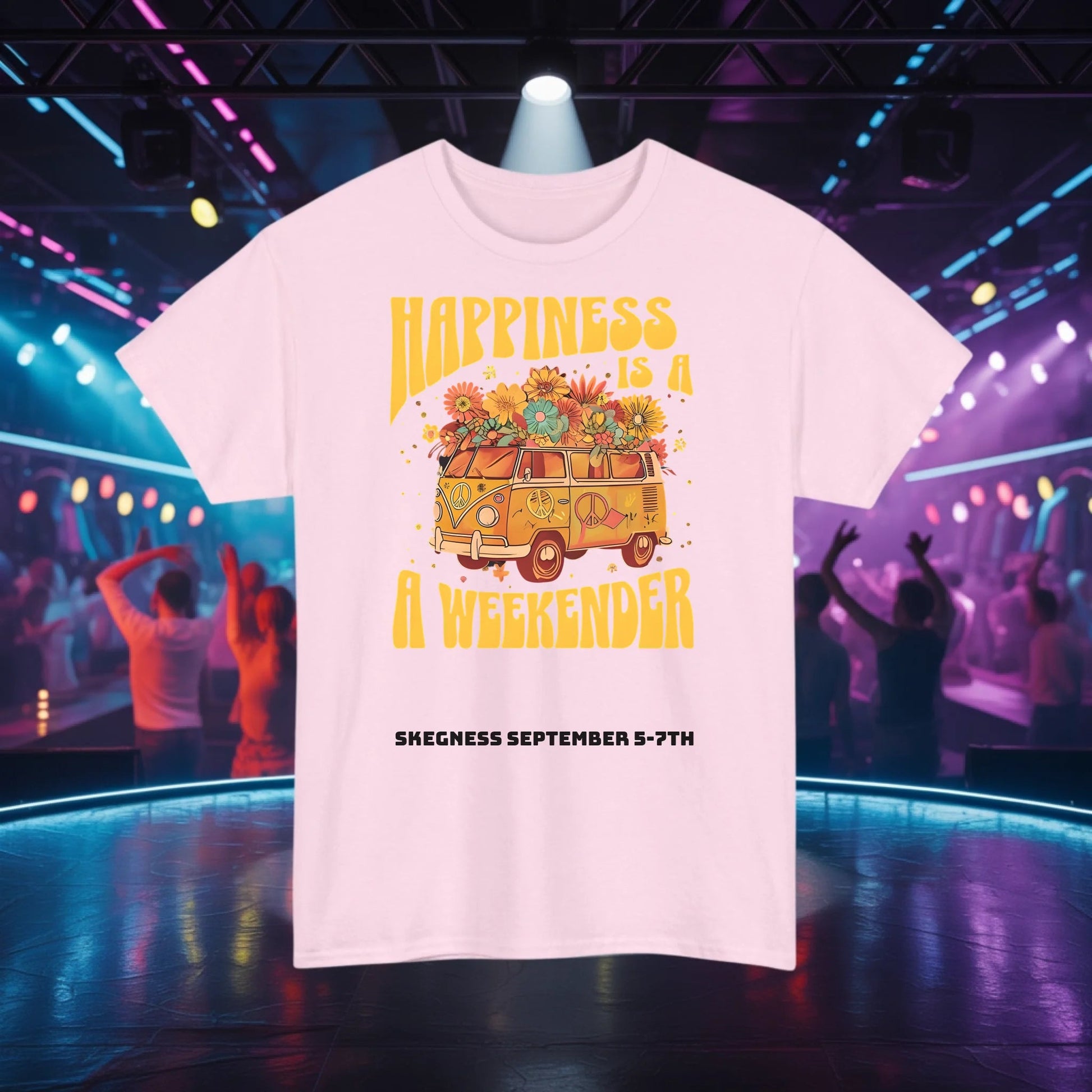 Happiness is a Weekender - Adult Weekender Front and Back Personalised Unisex Heavy T-Shirt 70s - Adult Weekender