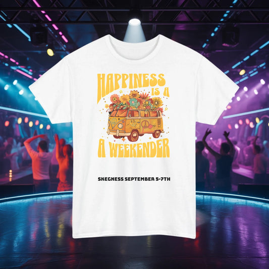 Happiness is a Weekender - Adult Weekender Front and Back Personalised Unisex Heavy T-Shirt 70s - Adult Weekender