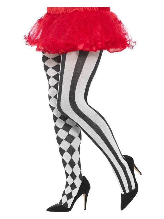 Harlequin Tights, Plus Size, White &amp; Black - Adult Weekender